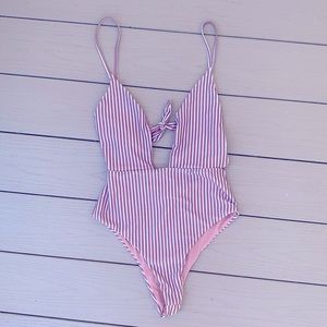 Striped low cut one piece